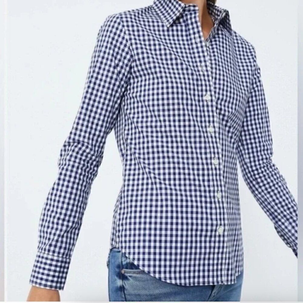 Untuckit Belleza Button Down Shirt Women's Size 4 Navy and  White  gingham NWT